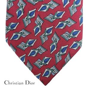 Christian Dior Monsieur | Necktie 58.5” 100%‎ Silk Red Patterned Tie Made in USA